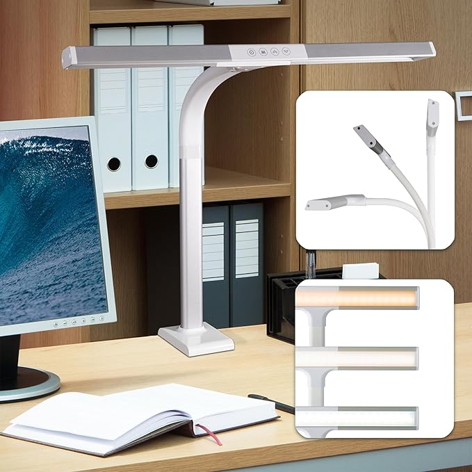 OttLite LED Desk Lamp with Sturdy Clamp - Extra Wide Lighting, Dimmable with 5 Brightness Settings & Energy Efficient Natural Daylight LEDs for Home Office, Computer Desk, Dorms & Workbench