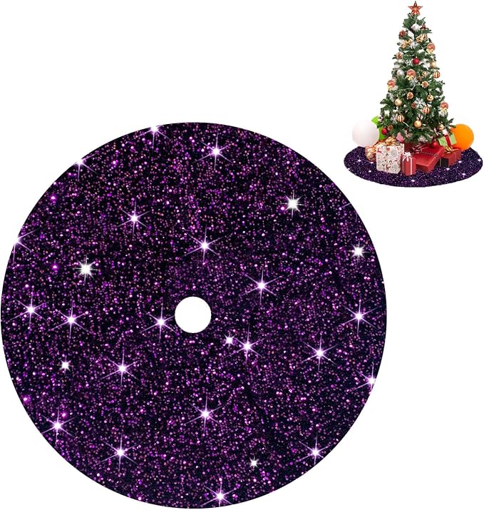 Decorated Xmas Tree Skirt 36 Inch Diameter Purple Sequined Velvet Fabric Decorations Personalized Shimmer Tree Cover Mat Sequin Glitter Tree Skirts for All Occasions Xmas Halloween Tree Decorations