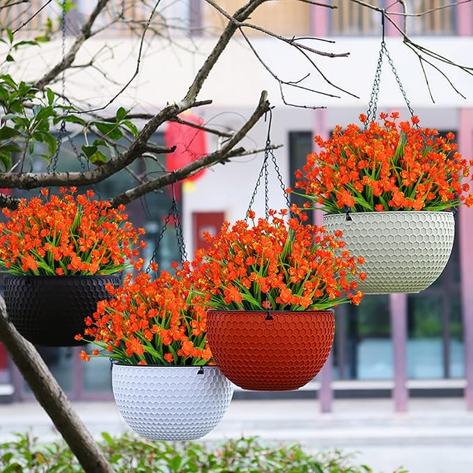 Lnoicy 20pcs Artificial Flowers for Outdoor,Plastic Flowers Decoration, UV Resistant Faux Flowers Shrubs, Artificial Plants for Indoor Outside Garden Home Wedding Farmhouse（Orange）