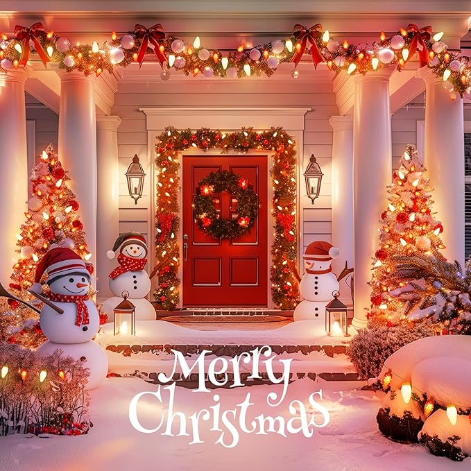 2PACK C9 LED Christmas Lights with 100 Spring Clips, Total 100ft 100 LED Waterproof Strawberry String Lights, Commercial Grade Extendable Perfect for Roofline Patio House Xmas Decor, Red & Warm White