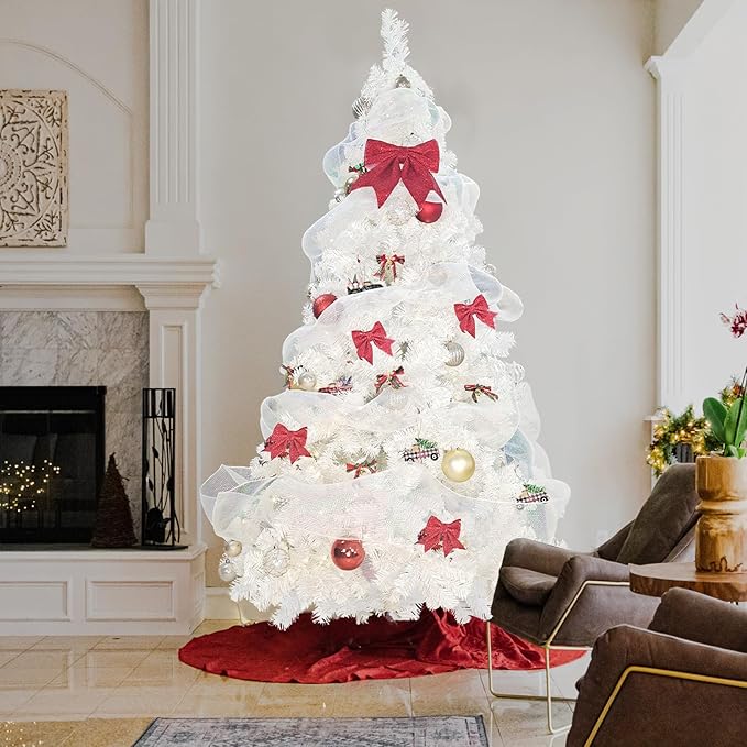 BESTHLS White Christmas Tree 8FT Artificial Christmas Pine Tree with 1500 Branch Tips Metal Stand for Home Holiday Decoration