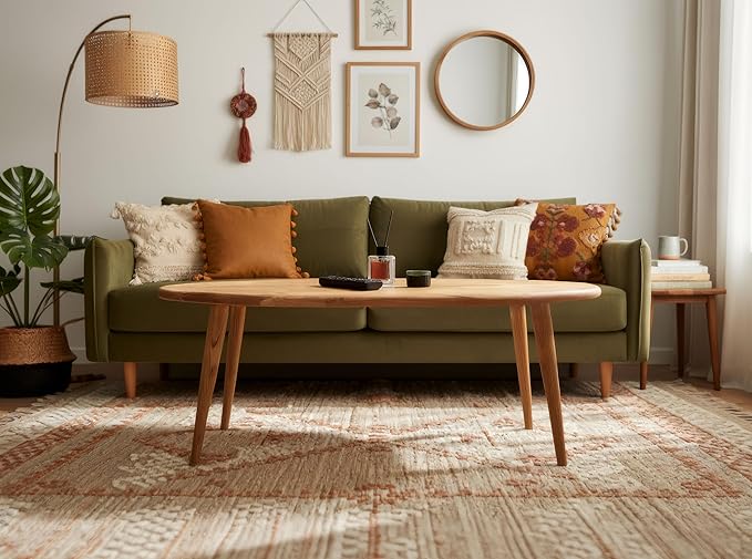 Oval Solid Wood Coffee Table for Living Room, Scandinavian Minimal Design, Tool-Free Assembly, 55″W x 20″D x 18″H