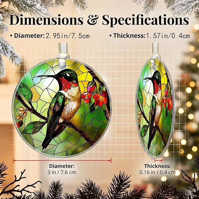 Christmas Ornaments 2025, Stained Glass Christmas Tree Decorations, Exchange for Women, Men, Collectible Dated Year Ornaments for Tree - Glass Hanging Ornament（Hummingbird）