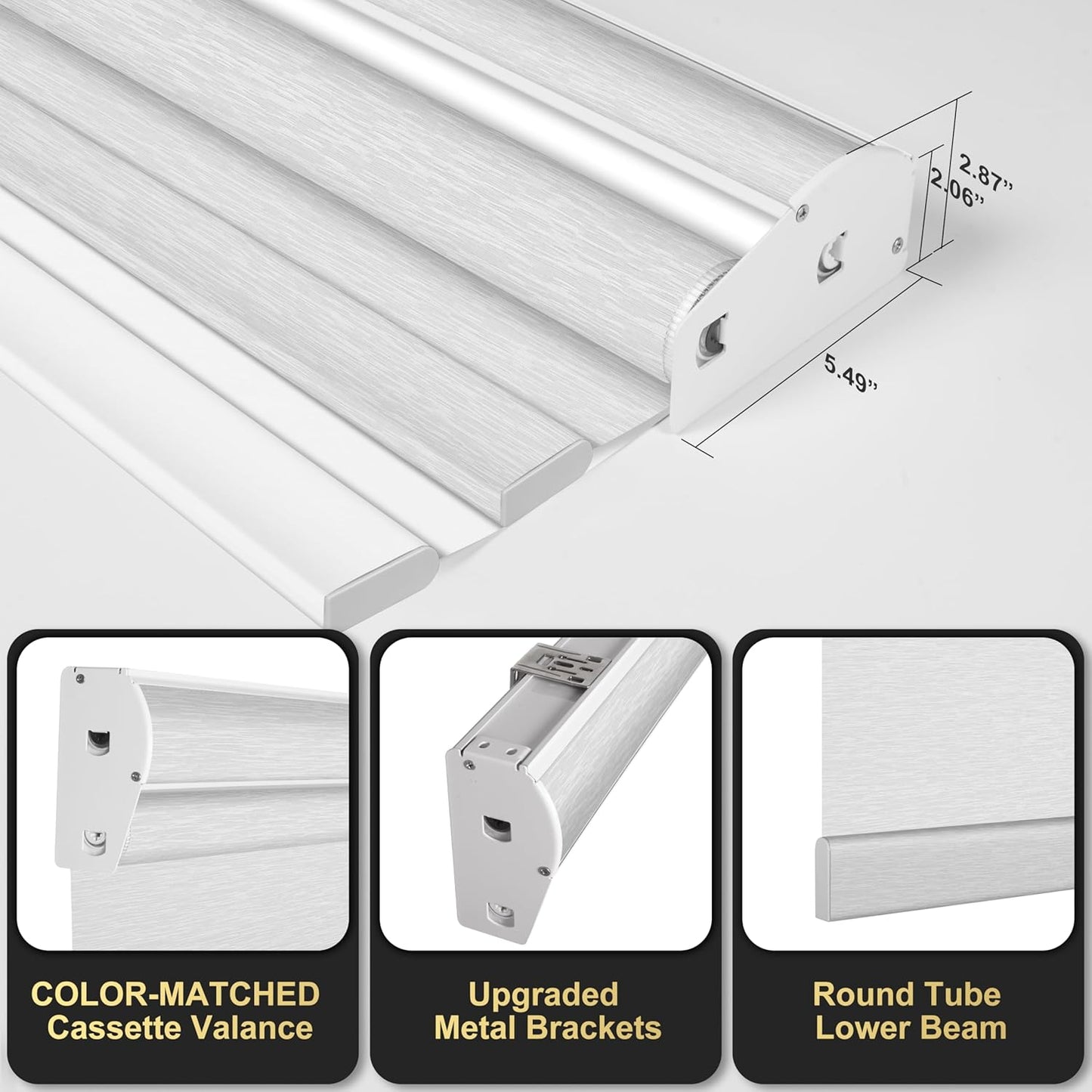 BERISSA Cordless Dual Roller Shades with Cassette Valance, Double Window Shades - Blackout and Light Filtering, Day and Night for Office. Striped Jacquard White. 78 W x 86 H