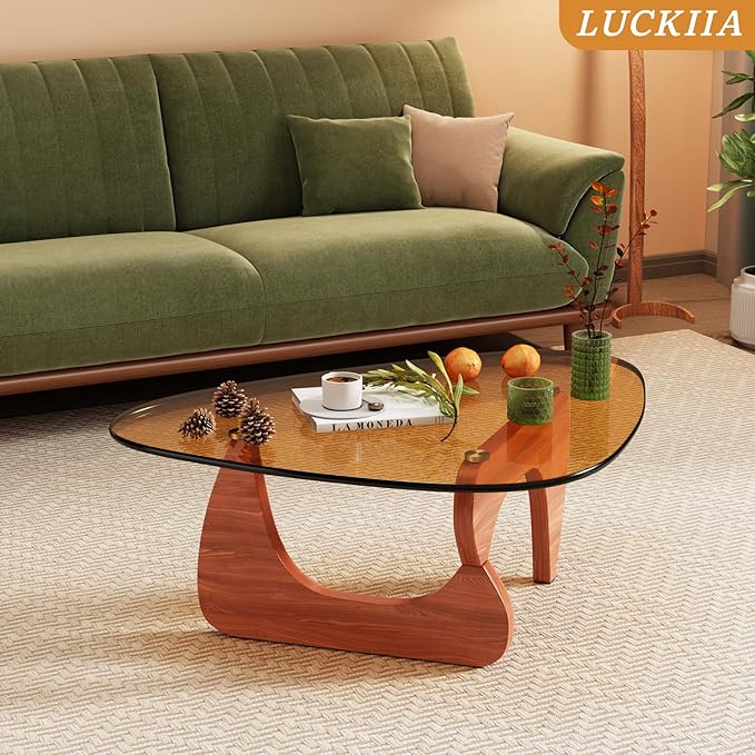Coffee Tables Glass Small Farmhouse Coffee Table Mid-Century Modern Wood Center Table for Living Room, Walnut Brown, 36 Inch