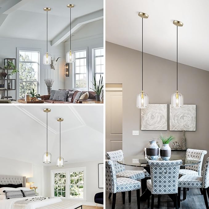 Pendant Light for Kitchen Island, Gold Modern Crystal Glass Modern Pendant Lights, Dome Pendant Light in Kitchen Island, E12 Bulb Indoor Island Pendant Lights,for Dining Room,Living Room