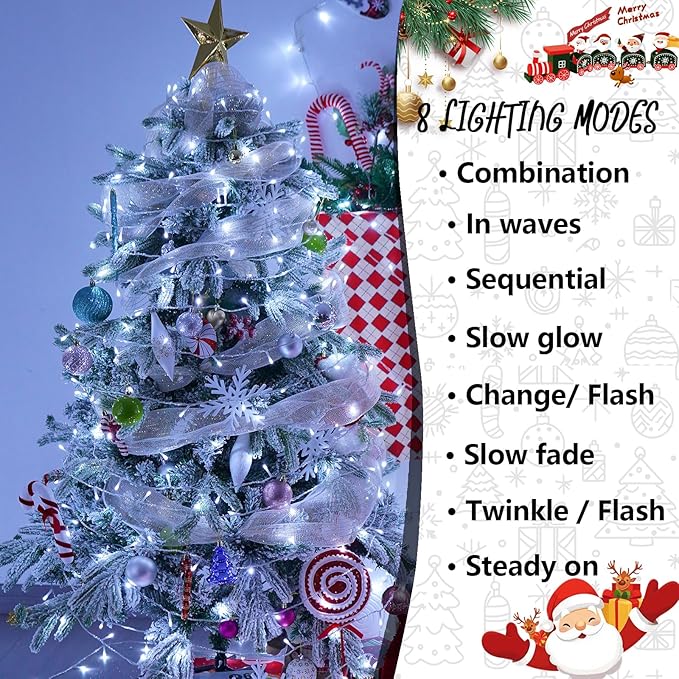 YEGUO 165ft 500 LED White Christmas Lights Outdoor Waterproof, Clear Wire String Lights Indoor, Twinkle Tree Lights Plug in with Timer Memory