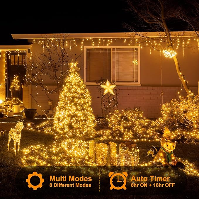 200 LED Christmas Cluster Lights, Christmas Firecrackers String Lights, Waterproof 8 Modes for Outdoor Indoor Xmas Tree Party Warm White