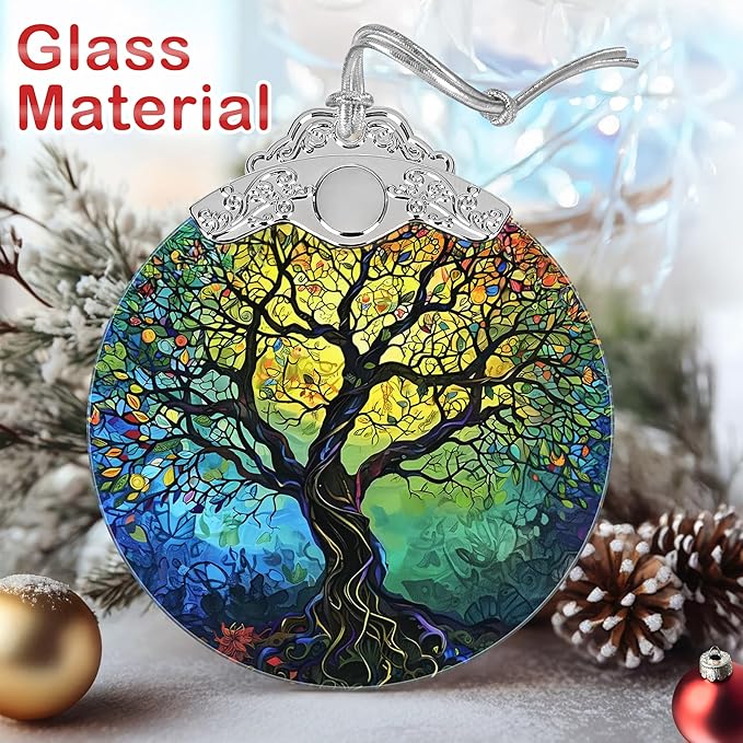 Christmas Decorations Ornaments, Stained Glass Ornament, Christmas Tree Ornaments, 2025 Gift Ornament, Xmas Gift for Friend Family Coworker - Tree of Life