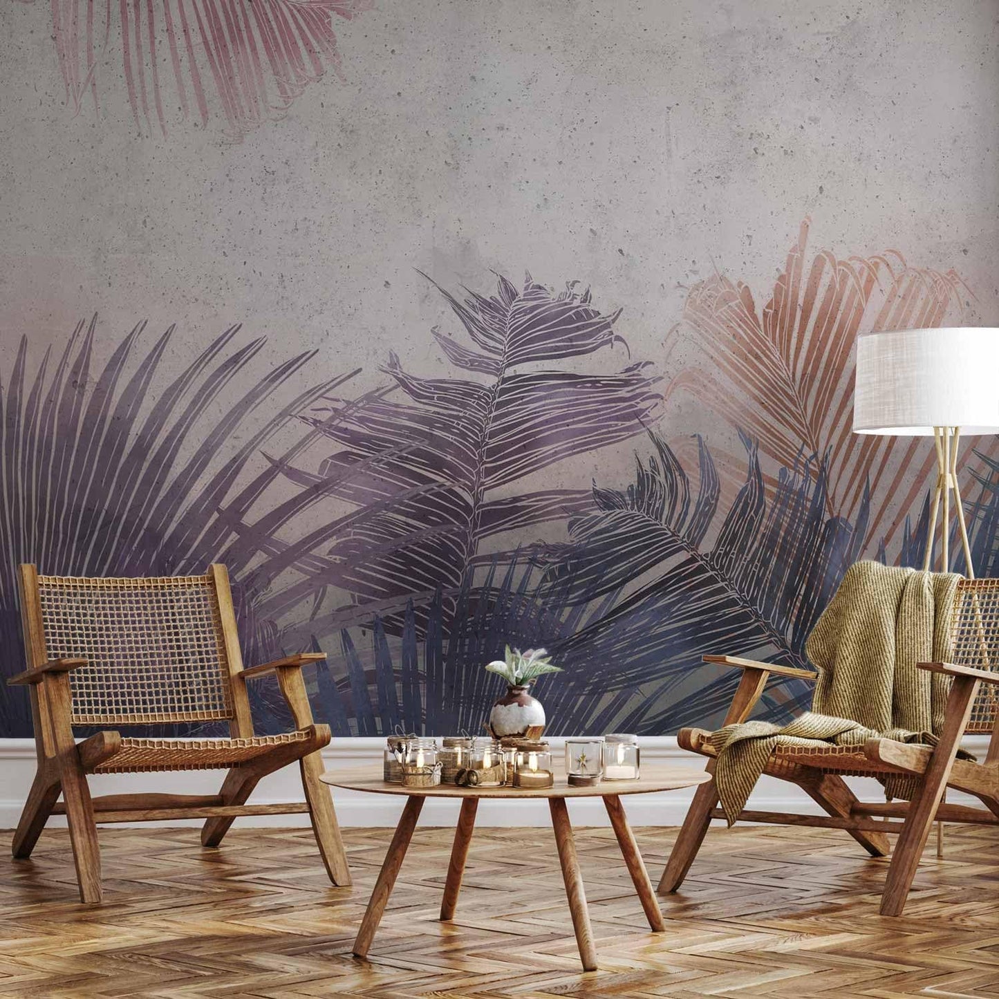 artgeist Wall Mural Jungle 116x83 in - XXL Peel and Stick Self-Adhesive Wallpaper Removable Large Sticker Foil Wall Decor Print Picture Image Design Leaves Botanical Nature Purple Grey b-A-0827-a-a