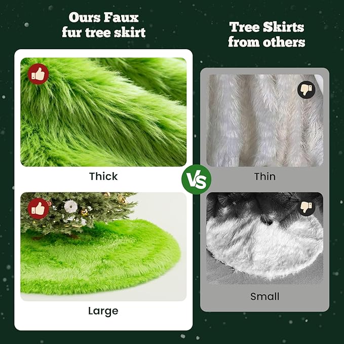 iMucci 60inch Christmas Tree Skirt Wool Fur Green Tree Skirt Small Tree Skirts Green Trees Skirt Holiday Party Decoration