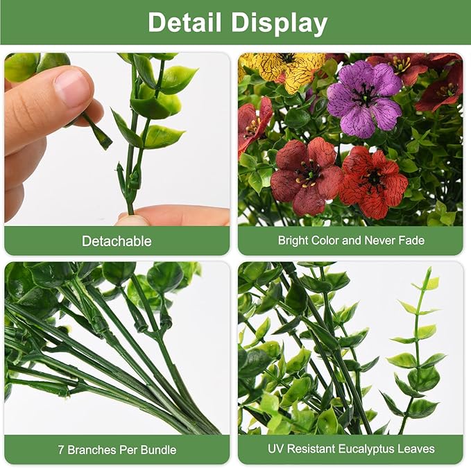 Artificial Flowers for Outdoors, 12 Bundles Multicolor Silk Fake Flower for Spring Summer Decoration, UV Resistant No Fade Artificial Outdoor Plants for Home Planter Porch Patio Yard Decor