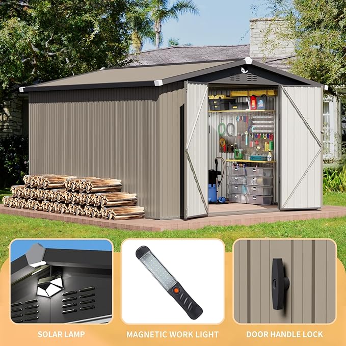 Metal Storage Shed 10x12,Outdoor Storage Building,Large Backyard Sheds with Lockable Doors,Waterproof Outside Storage Shed