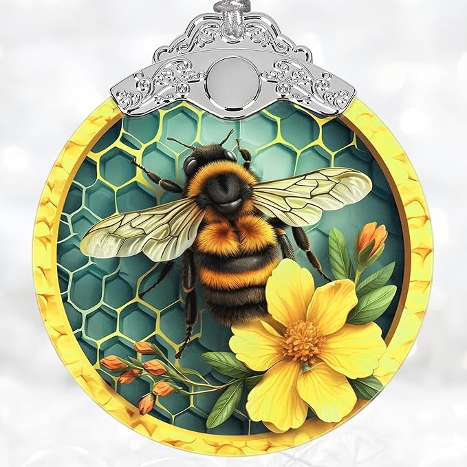 Christmas Decorations Ornaments, Stained Glass Ornament, Christmas Tree Ornaments, 2025 Gift Ornament, Xmas Gift for Friend Family Coworker - Bee