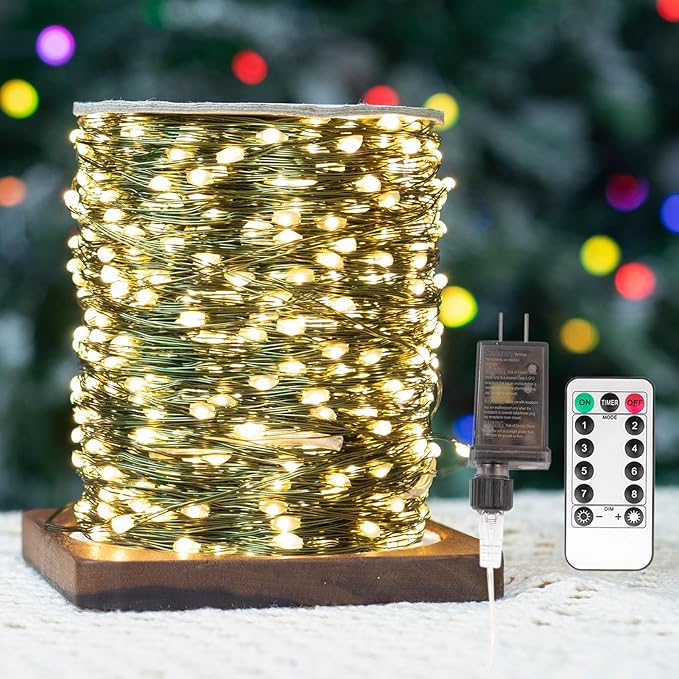 Fairy Lights Plug in,400FT 1200LEDs Waterproof Led String Lights,8 Modes Remote Twinkle Light for Outdoor Indoor Christmas Wedding Birthday Garden Party Decorations,Green Wire,Warm White