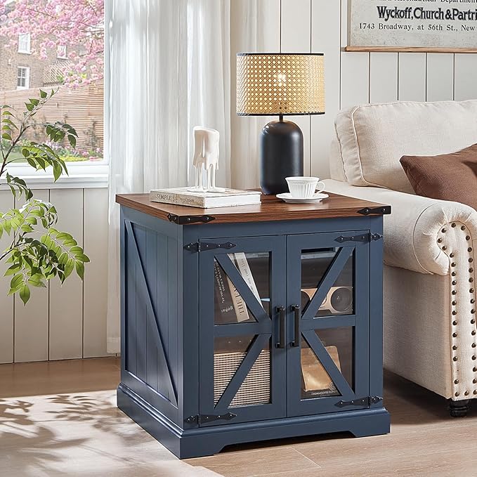 End Tables Living Room Set 3, 18'' Night Stand and 24" Square Side Table with Charger Station, Wood Furniture Sets, Nightstand Bedside End Table for Bedroom