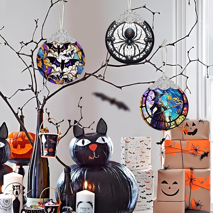 2025 Ornaments for Christmas Tree, Zmoicky Stained Glass Hanging Ornament, Christmas Ornaments Clearance, Gift Exchange Ornament, Bauble Present - Magic Witch