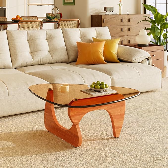 Coffee Tables Glass Small Farmhouse Coffee Table Mid-Century Modern Wood Center Table for Living Room, Walnut Brown, 44 Inch