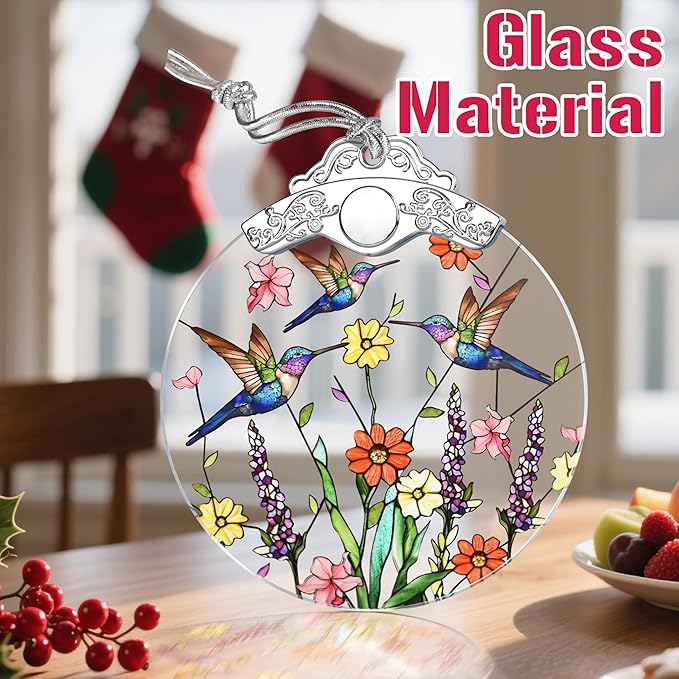Christmas Ornaments: Stained Glass Ornament, Christmas Tree Ornament, Hanging Ornaments for Home Decor & Xmas Tree Decorations – Exquisite Holiday Decor, Gifts & Holiday Present - Hummingbirds