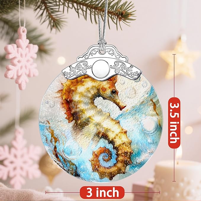 Christmas Ornaments: Stained Glass Ornament, Christmas Tree Ornament, Hanging Ornaments for Home Decor & Xmas Tree Decorations – Exquisite Holiday Decor, Gifts & Holiday Present - Seahorse