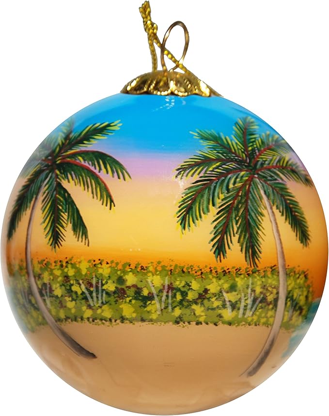 Blown Glass Christmas Ornament | Key West Lighthouse with Seagulls Key West | Hand Painted Inside | Original Art | Includes Gift Box