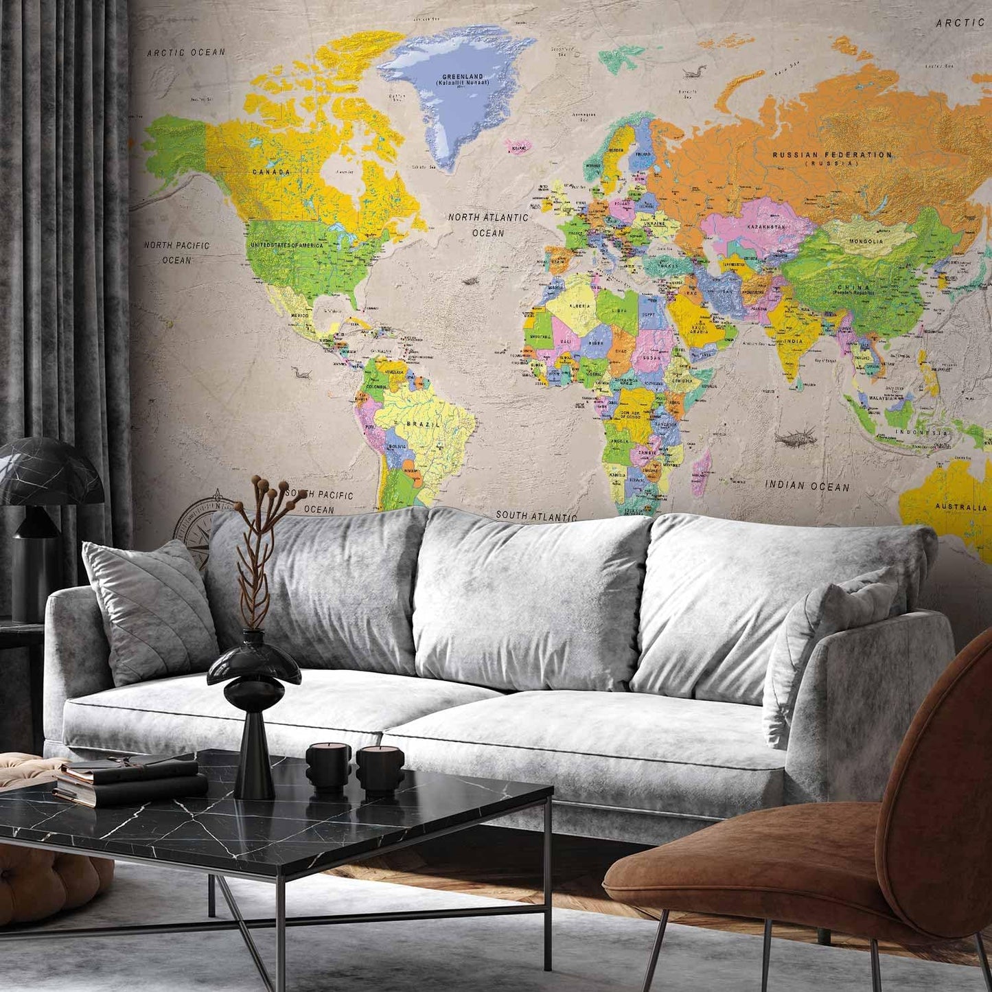 artgeist Premium Wall Mural World Map 79x55 in - XXL Non-Woven Wallpaper Fleece Wall Decor Photo Print Picture Image Design Home Map of The World k-A-0129-a-a