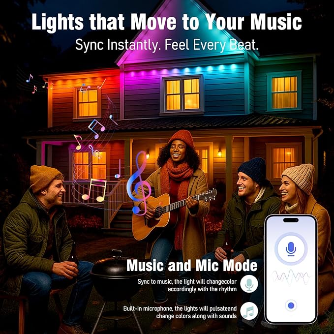 Permanent Outdoor Lights,200FT RGB Eave Light,IP67 Waterproof Smart App/Remote Control Lighting for House Roof, Christmas, Holiday, Party, Daily Lighting