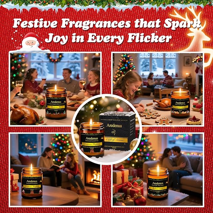Christmas Candles | Christmas Fireplace Candles - Holiday Scented Candles for Home, Winter Holiday Gifts - 7 oz Soy Candle, Xmas Gift for Women and Men