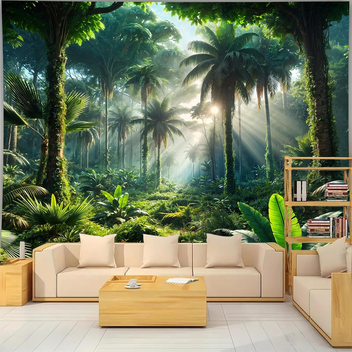 BSFHH Nature Tapestry Forest Tree Sea Cave Wall Hanging, Stream Through Rainforest Landscape Wall Art Tapestry for Bedroom Living room (Rainforest, 90"×70", Unframed)