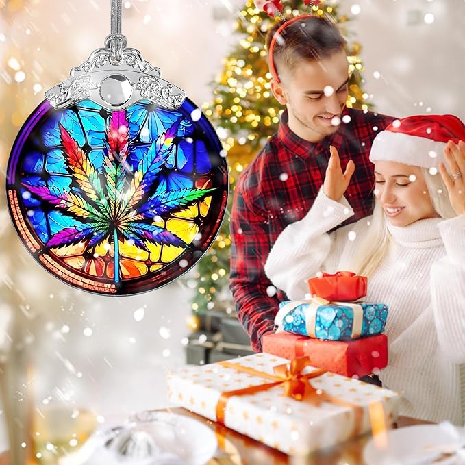 Maple Leaf Ornament Glass Hanging Ornament for Christmas, Thanksgiving, Birthday, Holiday Decorations and Xmas Gifts Ideas