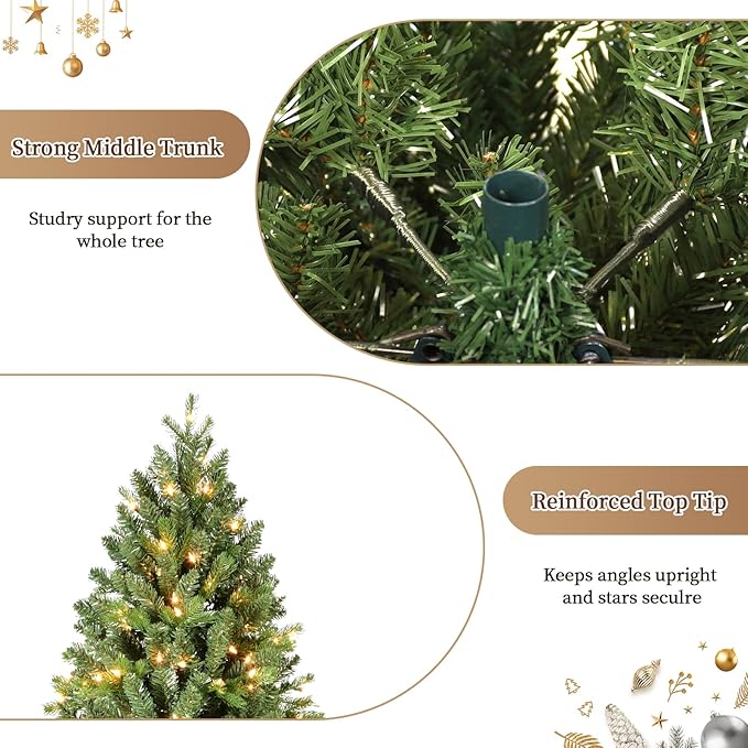 Prelit Artificial Christmas Tree 7ft,Green Spruce Christmas Tree Prelit with 400 Lights, 1318 Branches Tips Easy to Assemble for Home Holiday Decorations