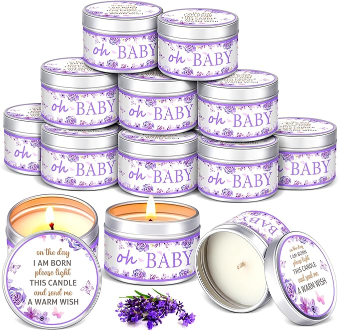 Funtery 12 Pcs Baby Shower Party Favors for Guests Baby Shower Candles Lavender Scented Candle Rustic Tealights Candles Gender Reveal Return Gifts(Rose)