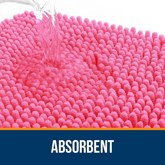 OLANLY Bathroom Rugs 59x20, Extra Soft Absorbent Chenille Bath Rugs, Rubber Backing Quick Dry, Machine Washable Bath Mats for Bathroom Floor, Tub and Shower, Home Decor Accessories, Hot Pink