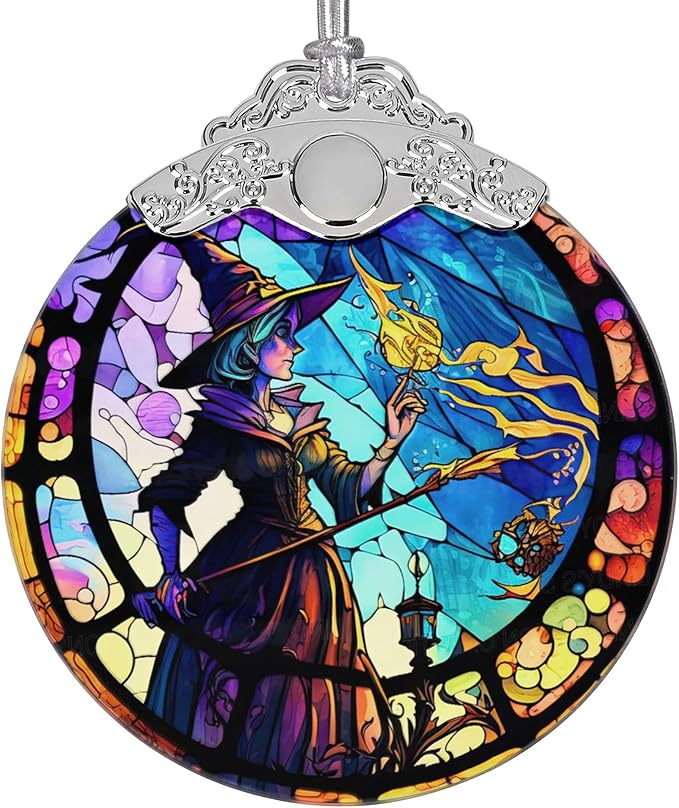 2025 Ornaments for Christmas Tree, Zmoicky Stained Glass Hanging Ornament, Christmas Ornaments Clearance, Gift Exchange Ornament, Bauble Present - Magic Witch