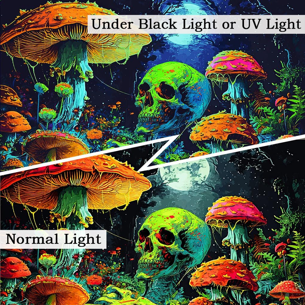 Xiaoput Blacklight Skull Wall Art, UV Reactive Neon Gothic Tapestry for Men, Glow in Dark Trippy Forest Wall Hanging for Home Decor, 80x60IN