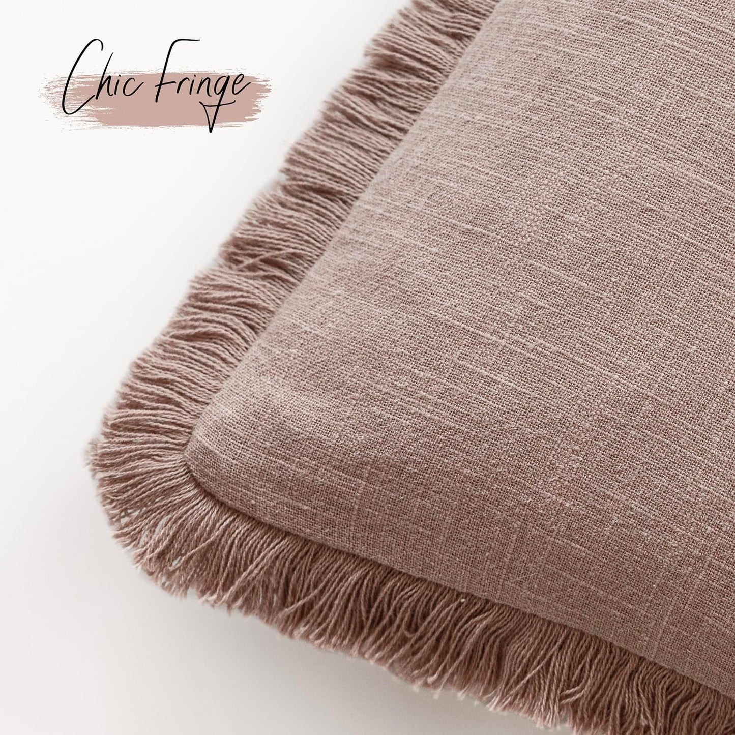 Foindtower Set of 2 Decorative Linen Fringe Lumbar Throw Pillow Covers Farmhouse Cushion Cover with Tassels Soft Accent Pillowcase for Couch Sofa Bed Living Room Home Decor,12×24 Inch,Dusty Pink