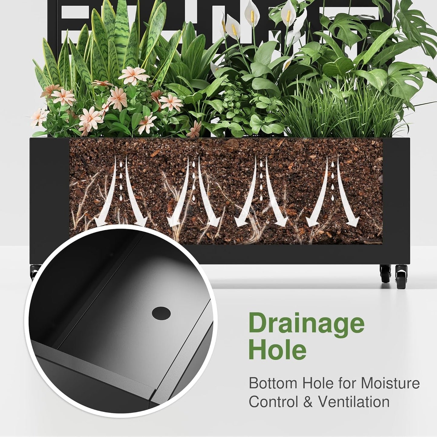 Casaphoria Metal Raised Garden Bed with Trellis, 47"x24"x12" Planter Box for Climbing Plants, Vegetables & Vines, Features Drainage Holes and Privacy Screen (Black-Helen)