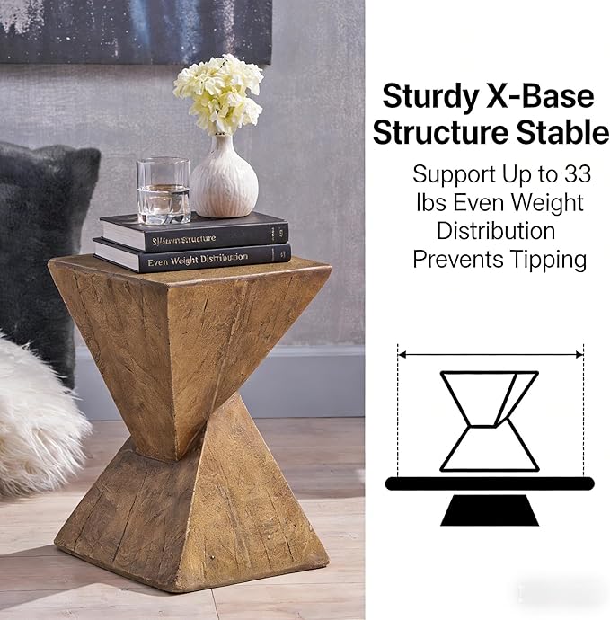 Modern Side Table with Geometric Design, Stylish Accent End Table for Living Room & Bedroom, Contemporary Black Accent Furniture for Home Decor (Natural)
