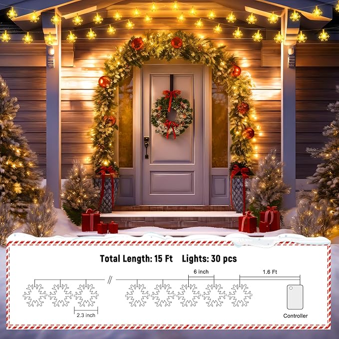 Minetom 4 Pack Christmas Lights, 14FT 30 LED Christmas Snowflakes Lights, Waterproof Snowflakes Holiday Light, Shatterproof Xmas Fairy Lights for Outdoor Indoor Decor
