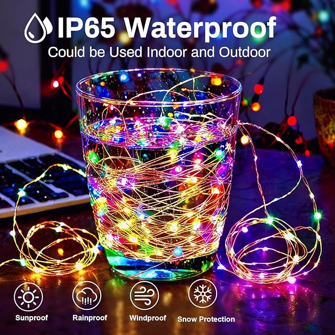 ZGWJ Christmas String Lights with Timer, Tree-Reindeer-Santa Claus 50LED 16FT Twinkle Fairy Lights 8 Modes for Bedroom,Christmas Parties Decoration (Multicolored, 2PCS)