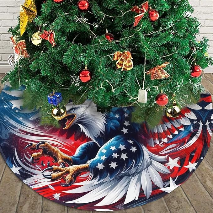 July 4th American Flag Patriotic USA New York Eagle Tree Skirt 30" Tree Mat for Christmas Xmasn Festive Party Yard Decorations Indoor Outdoor Ornaments