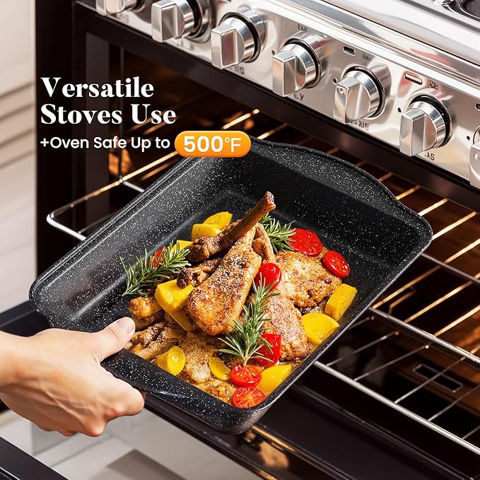 Kitchen Induction Cookware & Bakeware Set - 30 Piece Black Granite Cooking Pans Set, Non-Stick Pots and Pans Set