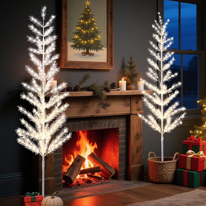 Lightshare 6FT Feather Lighted Tree Set of 2, 244L Warm White LED Decorative Trees with Metal Base, Elegant Indoor Floor Lamp for Home, Wedding, Party, Holiday Décor