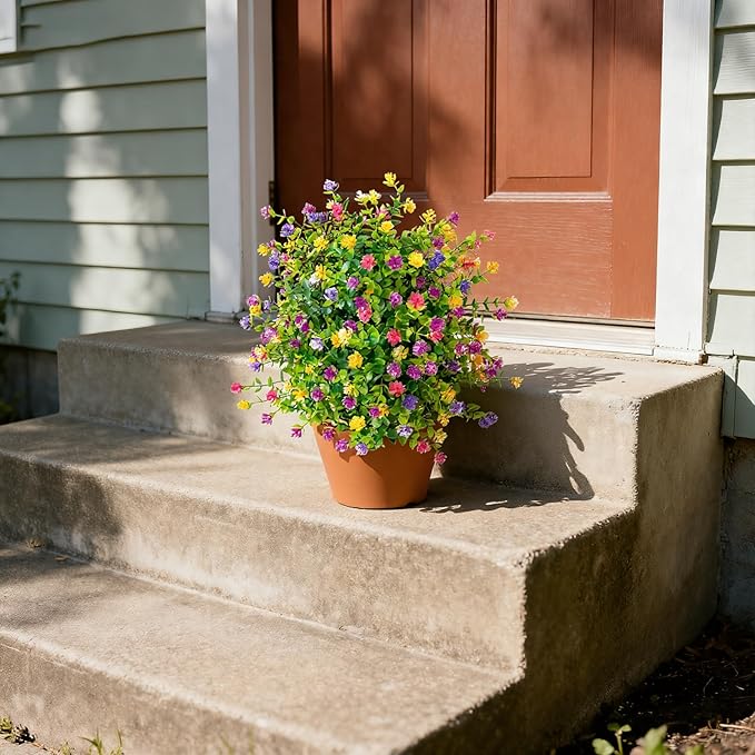2Pcs 22" Artificial Boxwood Topiary Ball with Flowers Plants with Ground Spikes for Outdoor UV Resistant Realistic Fake Bushes Plants for Garden Yard Front Porch Patio Decor (Colorful Camellia)