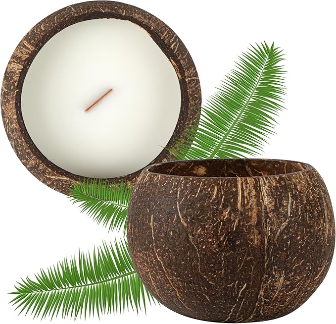 Restaurantware-Coco Casa 3.9 x 2.8 Inch Coconut Shell Candles, 10 Hand Poured Coconut Bowl Candles - Lavender Fragrance, Double Wax Blend, Soy Wax Scented Candle, Wooden Wick