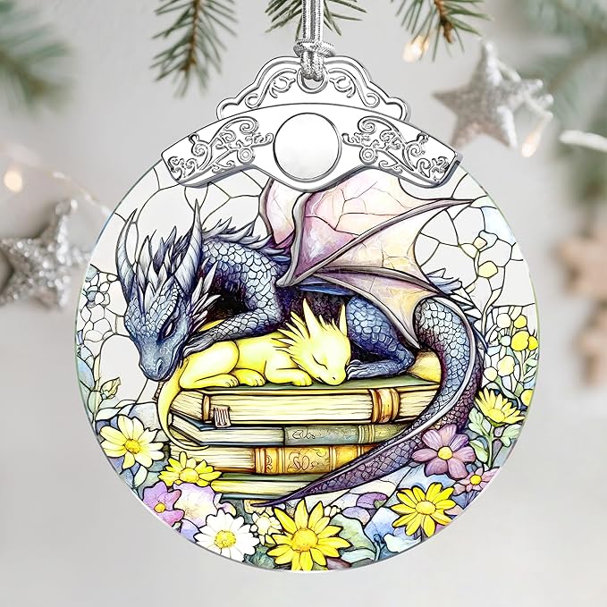 Christmas Ornaments: Stained Glass Ornament, Christmas Tree Ornament, Hanging Ornaments for Home Decor & Xmas Tree Decorations, Exquisite Holiday Decor, Gift & Holiday Present - Dragon of Book