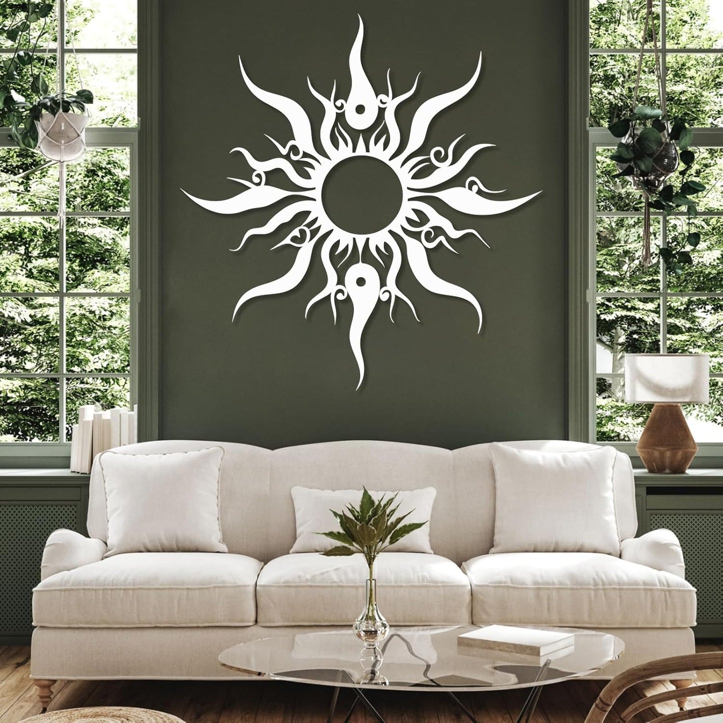 Hotuijxca Metal Wacky Sun Wall Art, Wacky Sun Metal Decor for Livingroom, Bedroom (White, 24"x23"/60x58cm, metal wall art)