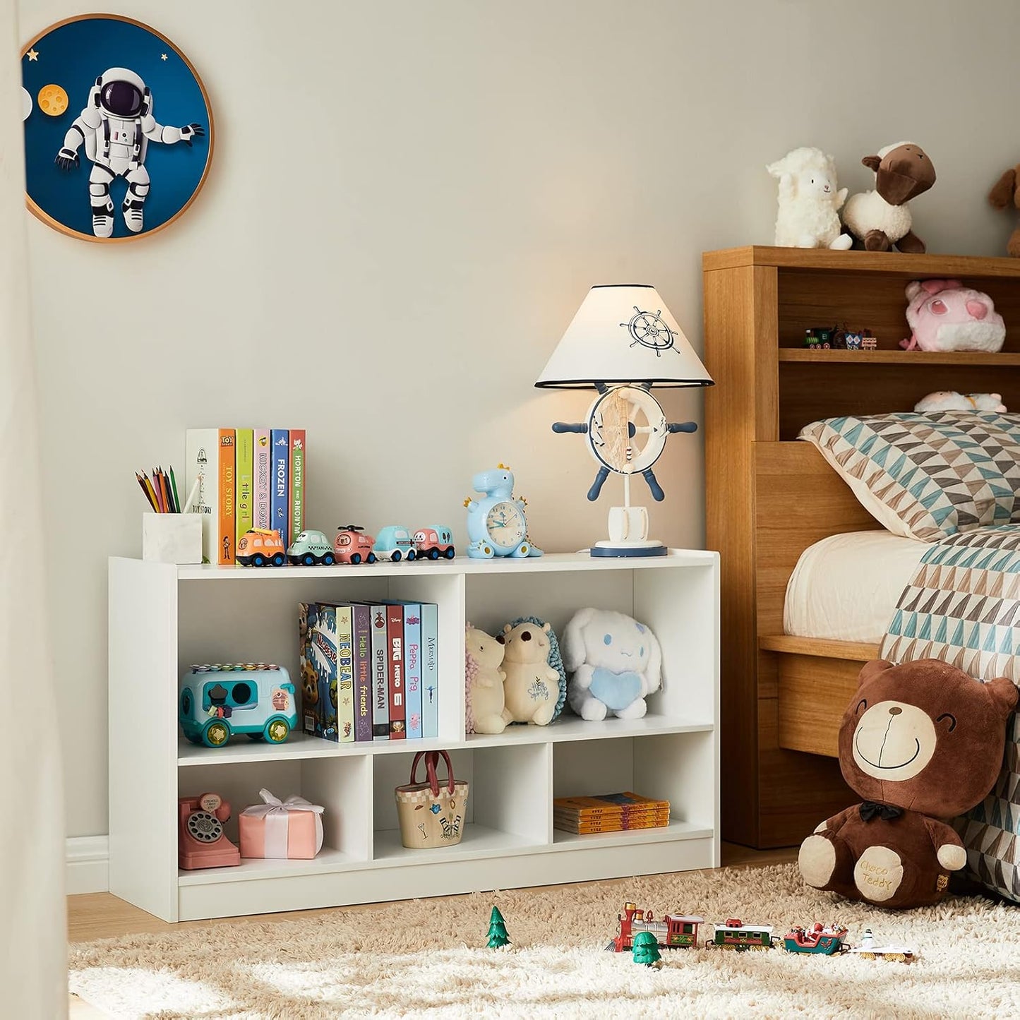 Toy Organizers and Storage, 5-Section Kids Bookshelf for Organizing Books Toys, School Classroom Wooden Storage Cabinet for Children's Room, Playroom, Nursery