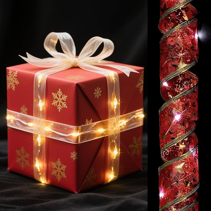 uxcell LED Lights Copper Wire Ribbon, 9.84Ft 30 Battery Powered Christmas Tree Decorations String for Party Weddings Christmas Tree (Red, White Light)