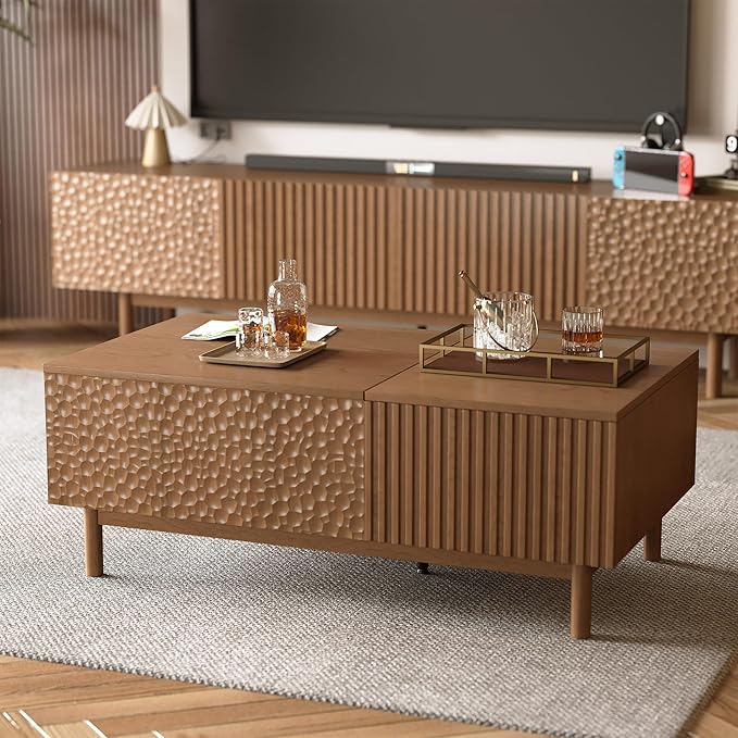 Mid-Century Modern 51.1" Coffee Table with Lift-Top & Storage, Legged Living Room Center Table for Typing, Entertaining & Stowing Essentials, Walnut
